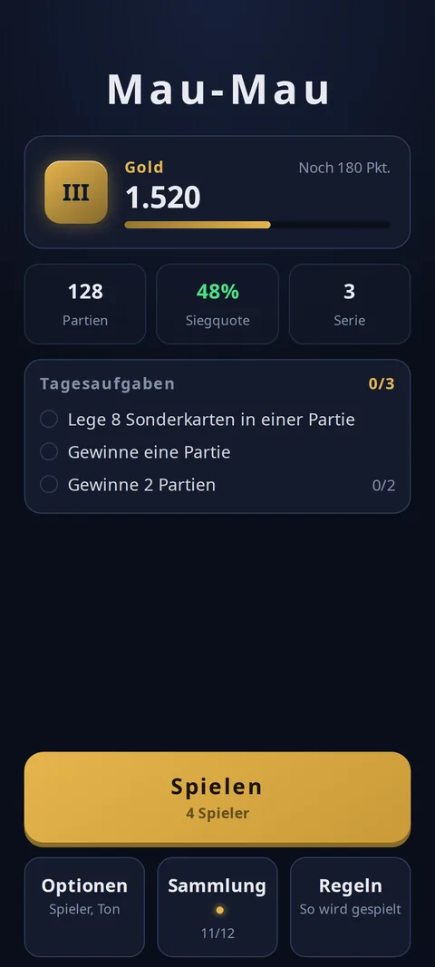 Das Hauptmenü mit Rang und Tagesaufgaben