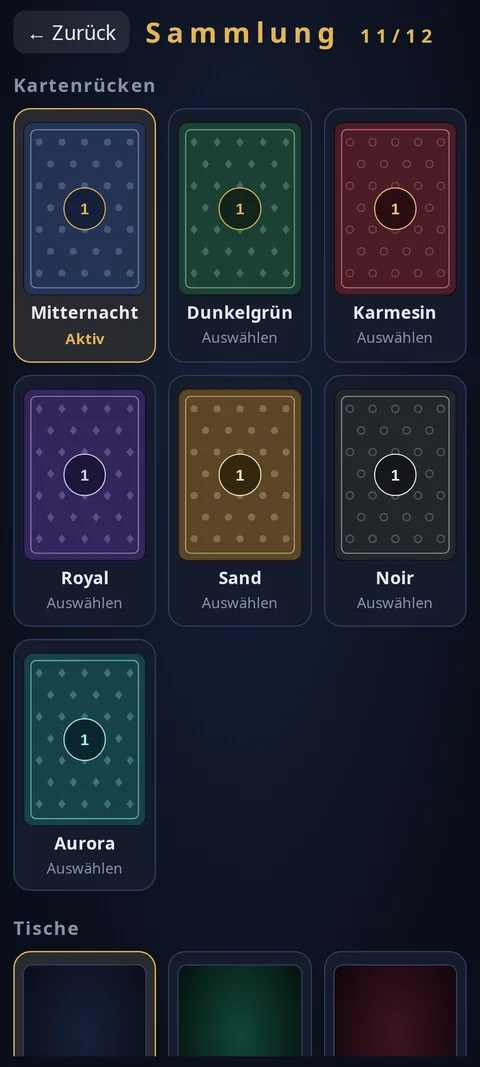 Die Sammlung mit Kartenrücken und Tischen