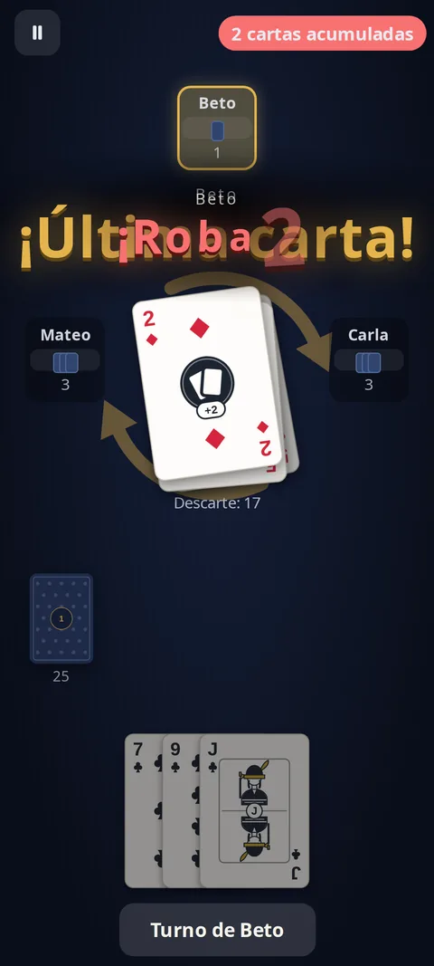 Cartas de ataque acumulándose