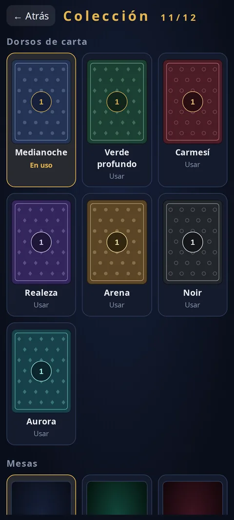 La colección de dorsos de carta y mesas