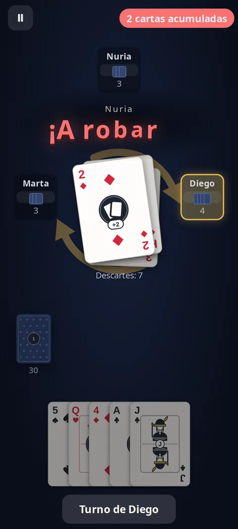 Cartas de ataque acumulándose