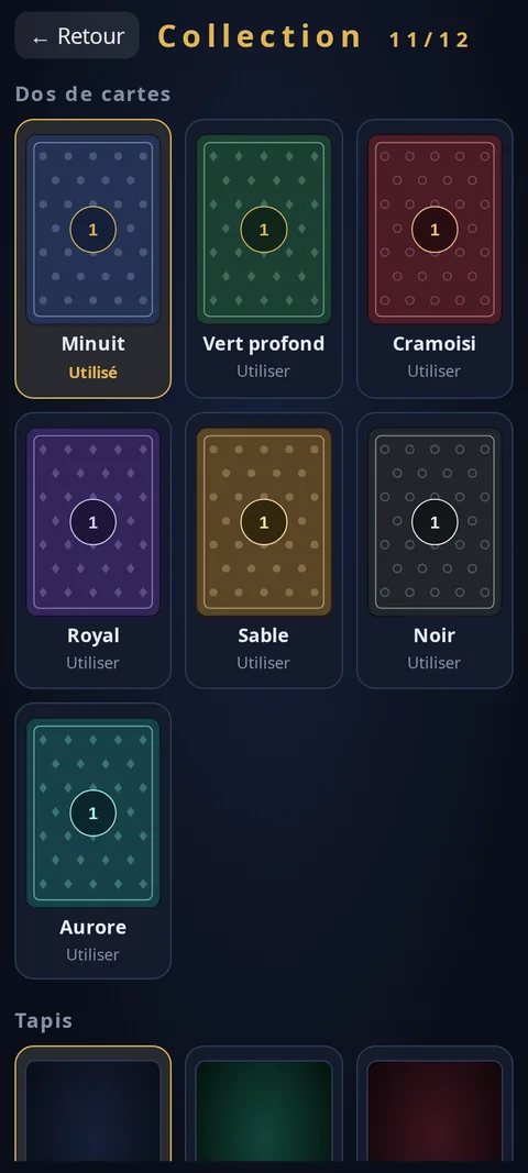 La collection de dos de cartes et de tapis