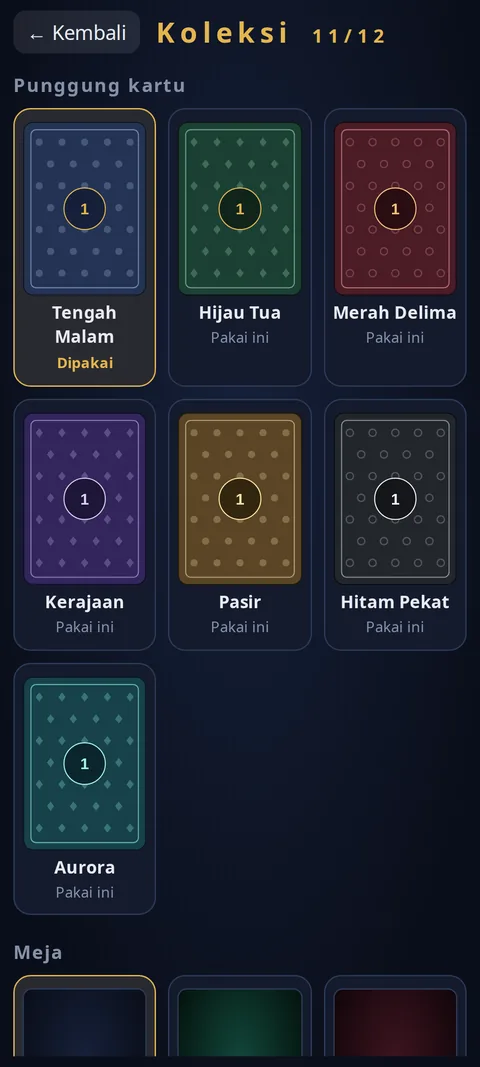 Koleksi punggung kartu dan meja