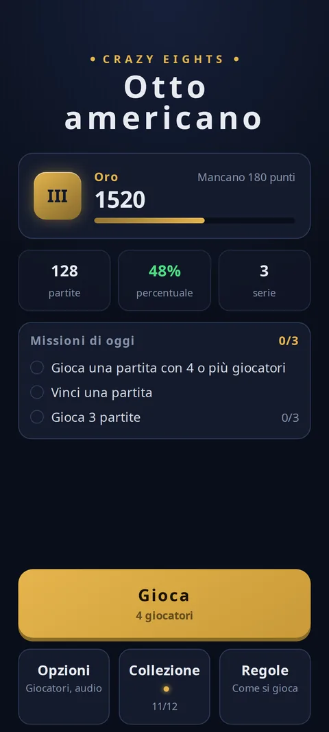 Il menu principale con il livello e le missioni del giorno