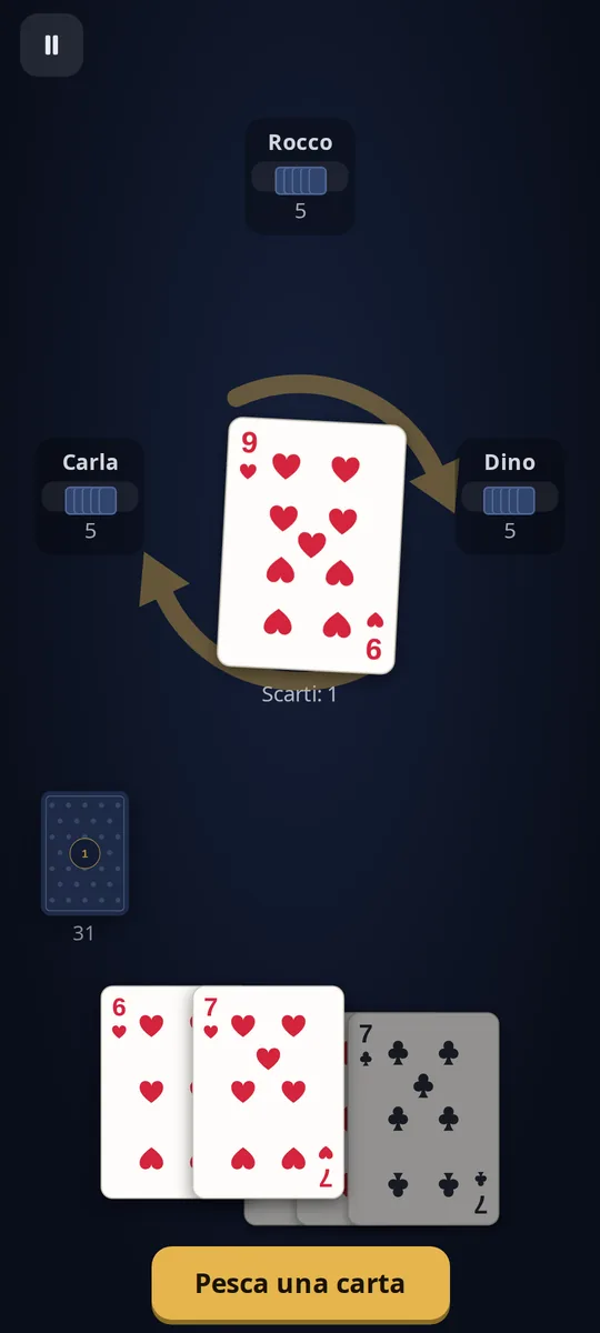 Una mano di Otto americano in corso di partita