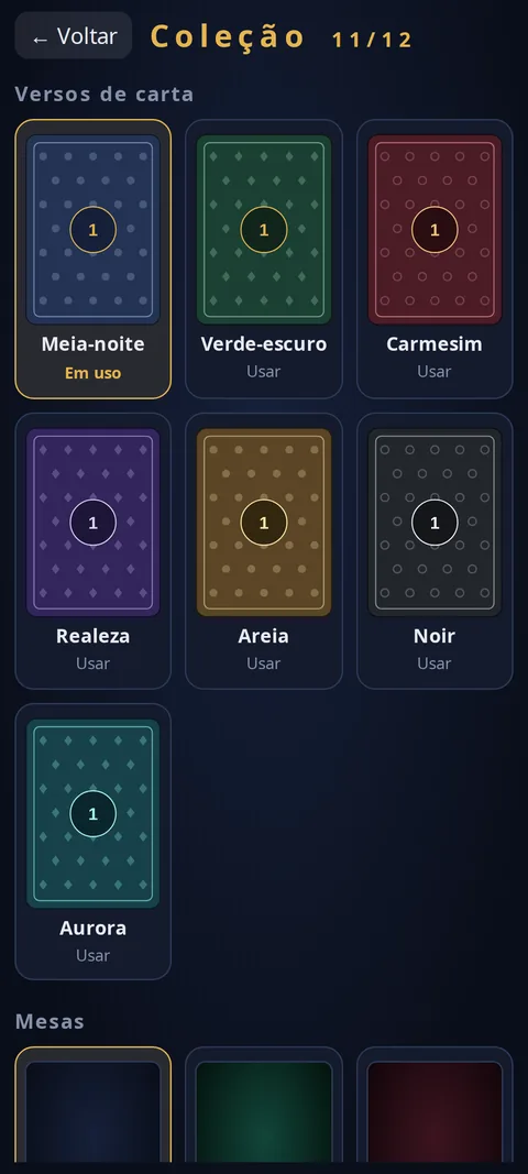 A coleção de versos de carta e mesas