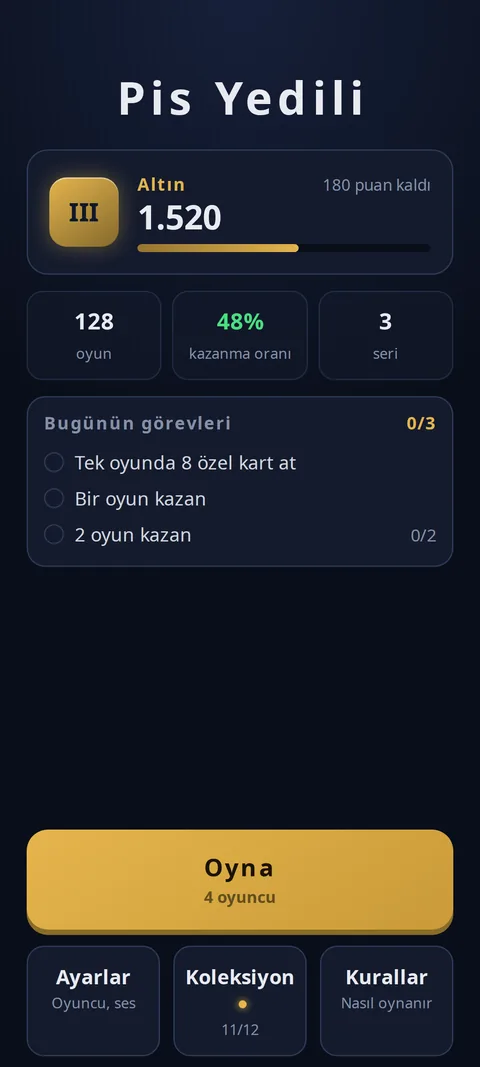Kademe ve günlük görevlerin göründüğü ana ekran