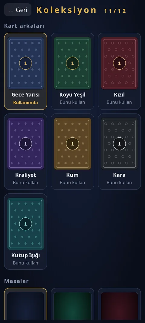 Kart arkası ve masa koleksiyonu