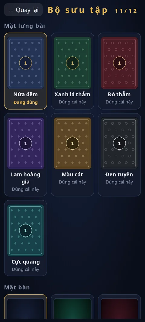 Bộ sưu tập mặt lưng bài và mặt bàn