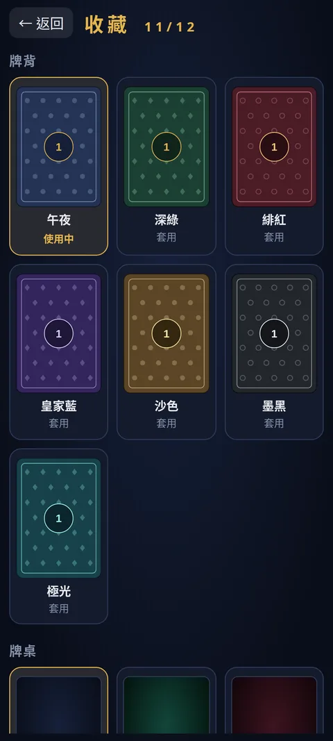 牌背和牌桌的收藏頁面